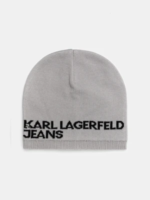 Karl Lagerfeld Jeans czapka bawełniana kolor szary z cienkiej dzianiny bawełniana A3M33113