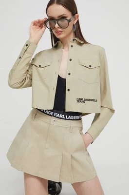 Karl Lagerfeld Jeans koszula bawełniana damska kolor beżowy regular z kołnierzykiem klasycznym