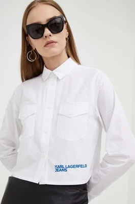 Karl Lagerfeld Jeans koszula bawełniana damska kolor biały regular z kołnierzykiem klasycznym
