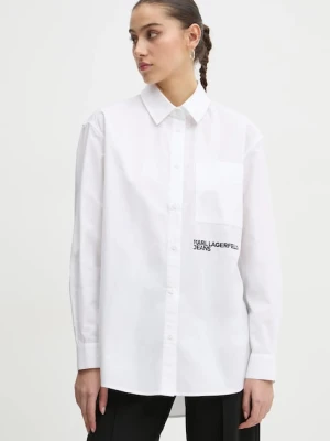Karl Lagerfeld Jeans koszula bawełniana damska kolor biały relaxed z kołnierzykiem klasycznym A1W11001