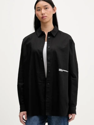 Karl Lagerfeld Jeans koszula bawełniana damska kolor czarny relaxed z kołnierzykiem klasycznym A3W11010