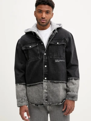 Karl Lagerfeld Jeans koszula jeansowa męska kolor czarny relaxed z kołnierzykiem klasycznym A3M16003