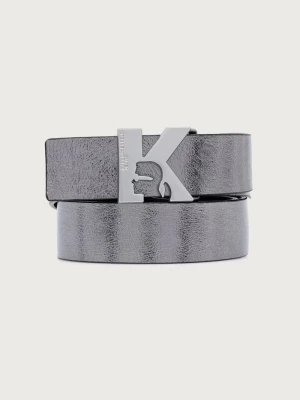 Karl Lagerfeld Jeans pasek dwustronny damski skórzany srebrny