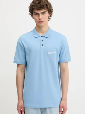 Karl Lagerfeld Jeans polo bawełniane kolor niebieski gładki A2M17094