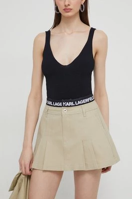 Karl Lagerfeld Jeans spódnica bawełniana kolor beżowy mini rozkloszowana