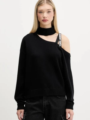 Karl Lagerfeld Jeans sweter bawełniany damski kolor czarny z półgolfem A4W18019