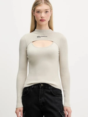 Karl Lagerfeld Jeans sweter damski kolor beżowy lekki z półgolfem A4W18013