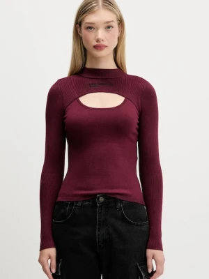 Karl Lagerfeld Jeans sweter damski kolor bordowy lekki z półgolfem A4W18013