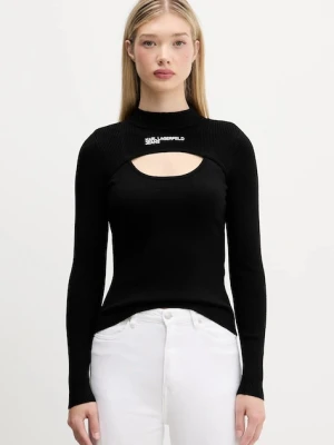 Karl Lagerfeld Jeans sweter damski kolor czarny lekki z półgolfem A4W18013