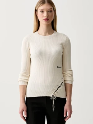 Karl Lagerfeld Jeans sweter damski z wiskozą beżowy