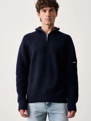 Karl Lagerfeld Jeans sweter męski z dodatkiem wełny granatowy