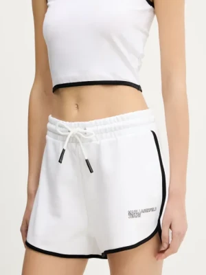 Karl Lagerfeld Jeans szorty bawełniane damskie kolor biały gładkie high waist A2W10095