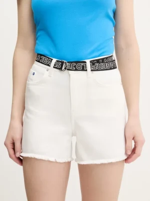Karl Lagerfeld Jeans szorty jeansowe damskie kolor biały gładkie high waist A2W10039