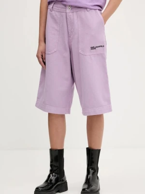 Karl Lagerfeld Jeans szorty jeansowe damskie kolor fioletowy gładkie high waist A3W10127