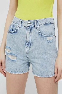 Karl Lagerfeld Jeans szorty jeansowe damskie kolor niebieski gładkie high waist