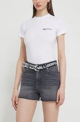 Karl Lagerfeld Jeans szorty jeansowe damskie kolor szary gładkie high waist