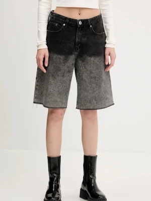 Karl Lagerfeld Jeans szorty jeansowe damskie kolor szary wzorzyste high waist A3W10131