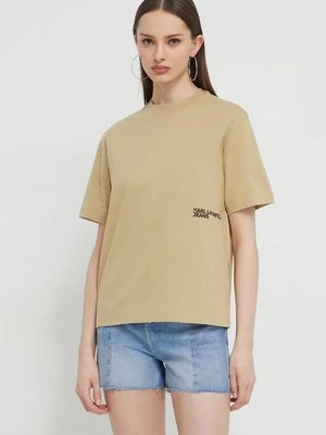 Karl Lagerfeld Jeans t-shirt bawełniany damski kolor beżowy