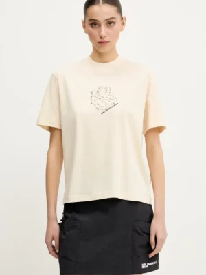 Karl Lagerfeld Jeans t-shirt bawełniany damski kolor beżowy A2W17077