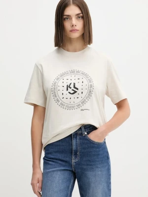Karl Lagerfeld Jeans t-shirt bawełniany damski kolor beżowy A4W17008