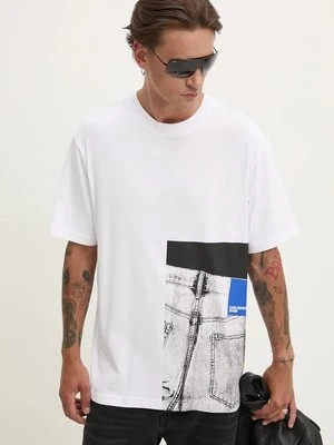 Karl Lagerfeld Jeans t-shirt bawełniany męski kolor biały z nadrukiem 246D1701