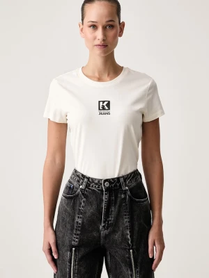 Karl Lagerfeld Jeans T-shirt damski z modalem beżowy