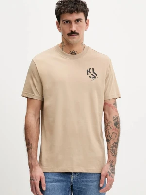Karl Lagerfeld Jeans T-shirt męski z bawełną beżowy