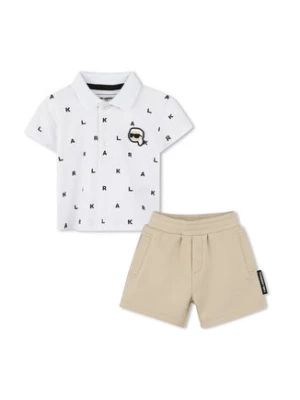 Karl Lagerfeld Kids Komplet polo i spodenki Z30501 M Beżowy Regular Fit