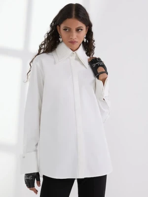 Karl Lagerfeld koszula bawełniana damska kolor biały relaxed z kołnierzykiem klasycznym A3W11020