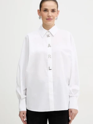 Karl Lagerfeld koszula bawełniana damska kolor biały relaxed z kołnierzykiem klasycznym A4W11022