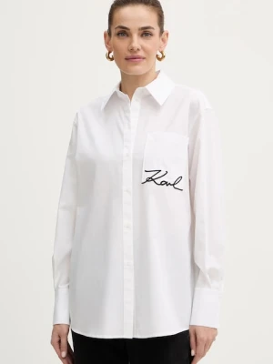 Karl Lagerfeld koszula bawełniana damska kolor biały relaxed z kołnierzykiem klasycznym B1W11013