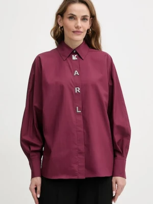 Karl Lagerfeld koszula bawełniana damska kolor bordowy relaxed z kołnierzykiem klasycznym A4W11022