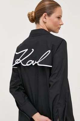 Karl Lagerfeld koszula bawełniana damska kolor czarny regular z kołnierzykiem klasycznym