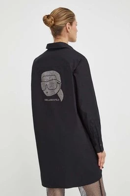 Karl Lagerfeld koszula bawełniana damska kolor czarny relaxed z kołnierzykiem klasycznym
