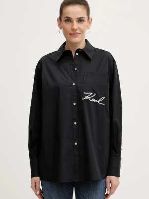 Karl Lagerfeld koszula bawełniana damska kolor czarny relaxed z kołnierzykiem klasycznym B1W11013