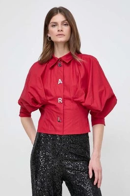 Karl Lagerfeld koszula bawełniana damska kolor czerwony relaxed z kołnierzykiem klasycznym