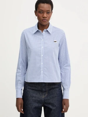 Karl Lagerfeld koszula bawełniana IKON damska kolor niebieski regular z kołnierzykiem klasycznym B1W11020