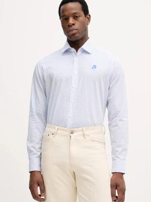 Karl Lagerfeld koszula bawełniana męska kolor niebieski regular z kołnierzykiem włoskim 561785.605084