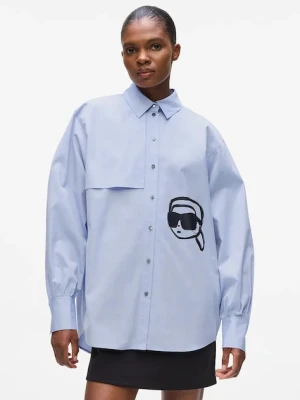 Karl Lagerfeld koszula IKON damska kolor niebieski relaxed z kołnierzykiem klasycznym A4W11025