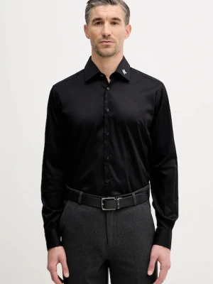 Karl Lagerfeld koszula męska kolor czarny regular z kołnierzykiem włoskim 561602.605041
