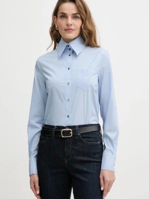 Karl Lagerfeld koszula z dodatkiem bawełny damska kolor niebieski regular z kołnierzykiem klasycznym A4W11038