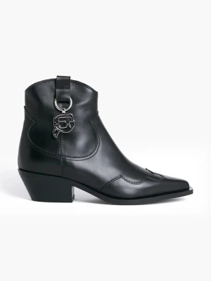 Karl Lagerfeld kowbojki skórzane KANSAS NFT damskie kolor czarny na płaskim obcasie KL33265