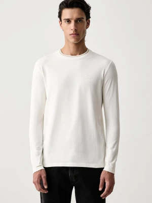 Karl Lagerfeld longsleeve męski bawełniany z elastanem beżowy
