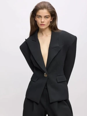Karl Lagerfeld marynarka z dodatkiem wełny Karl Lagerfeld Studio kolor czarny oversize gładka A4W14065