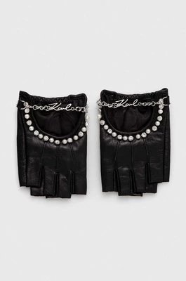 Karl Lagerfeld mitenki skórzane damskie kolor czarny