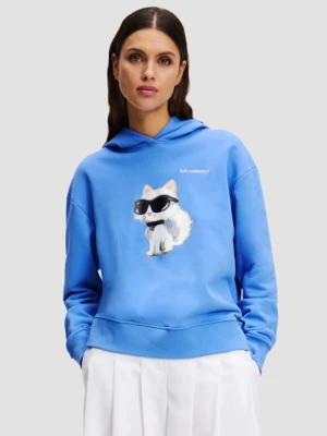 KARL LAGERFELD Niebieska damska bluza z kapturem Ikon Aquarelle C