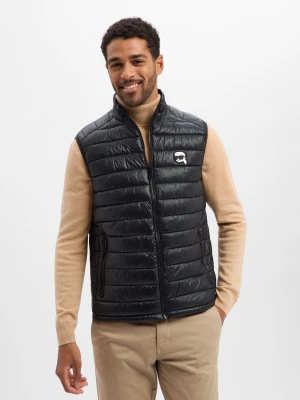 KARL LAGERFELD Pikowana kamizelka męska Mężczyźni Sztuczne włókno czarny jednolity,