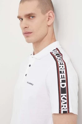 Karl Lagerfeld polo bawełniane kolor biały z nadrukiem