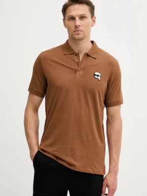 Karl Lagerfeld polo bawełniane męski kolor brązowy z aplikacją 553224.745710