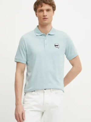 Karl Lagerfeld polo bawełniane męski kolor turkusowy z aplikacją 551224.745710